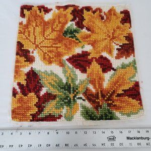 Vintage Completed Pillow Top 16x16 Needlepoint Needlework Maple Leaves